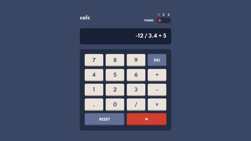 The calculator with the expression '−12 / 3.4 + 5' on its display.