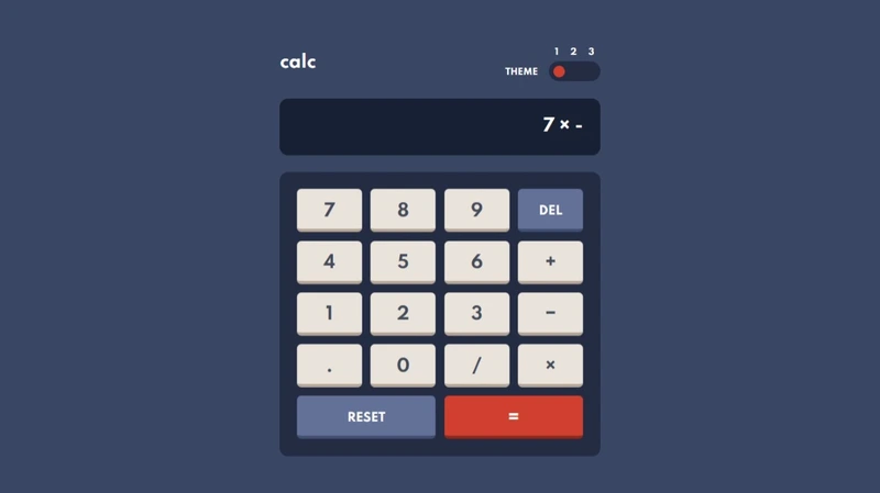 The calculator displaying the expression '7 × −' in the sign state.